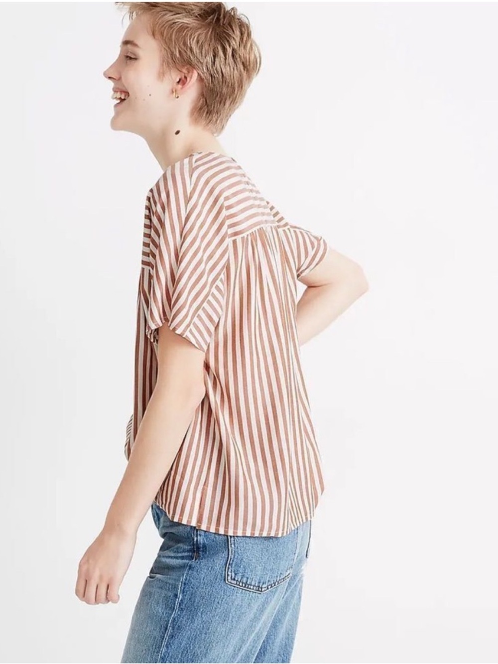 Madewell Rhyme Button Front Top In Stripe Play XS, 22” PTP, 21” L - Picture 3 of 7
